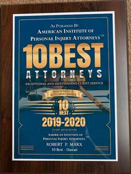 As Published By | American Institute Of | Personal Injury Attorneys | 10 Best | Attorneys | Exceptional And Outstanding Client Service | 2019-2020 | Robert P. Marx