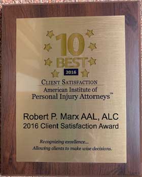 10 Best | 2016 | Client Satisfaction | American Institute Of | Personal Injury Attorneys | Robert P. Marx AAL, ALC | 2016 Client Satisfaction Award