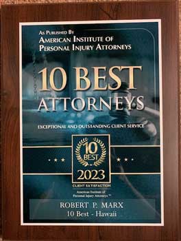As Presented By | American Institute Of | Personal Injury Attorneys | 10 Best | Attorneys | Exceptional And Outstanding Client Service | Robert P. Marx